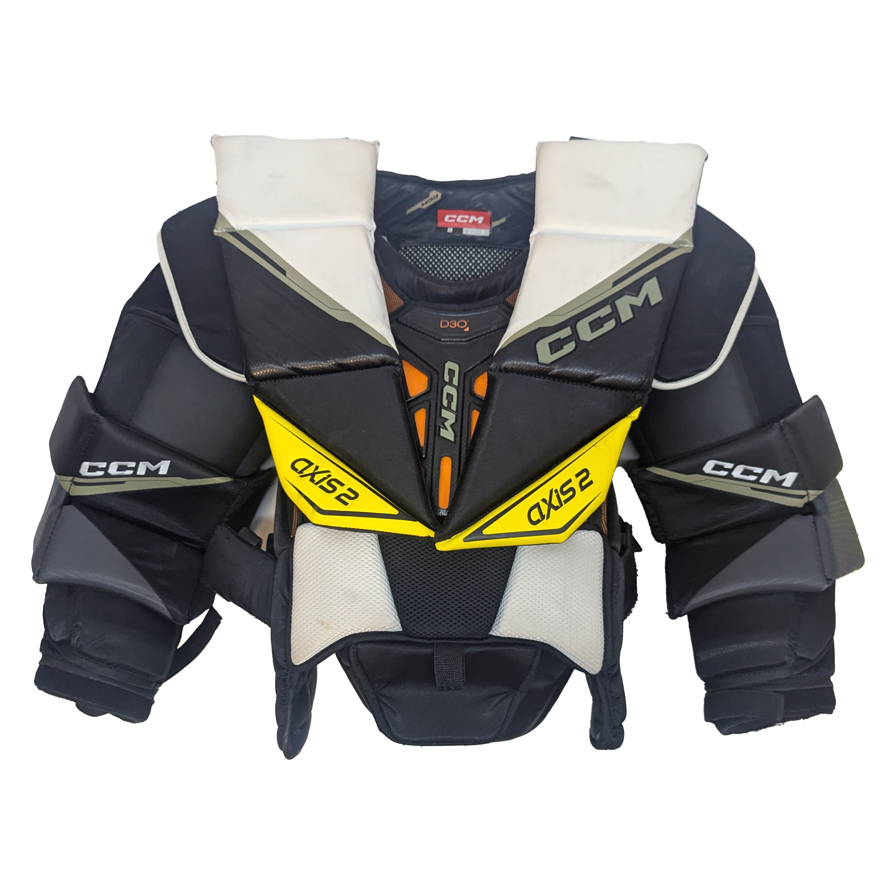 CCM Axis 2 - Plastron Pro Stock d'occasion (noir/jaune)